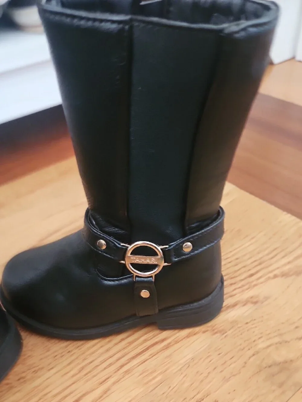 Tahari Black Toddler Riding Boots with Gold Zipper Pulls